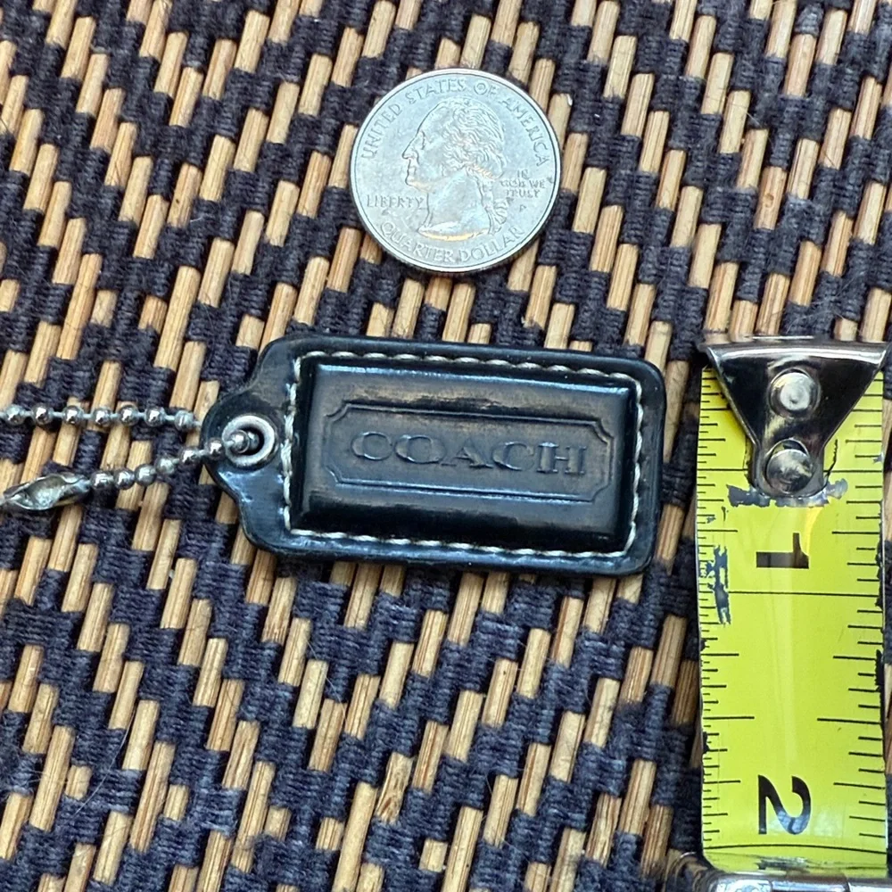 Vintage Y2K Coach black patent leather hangtag with nickel ballchain